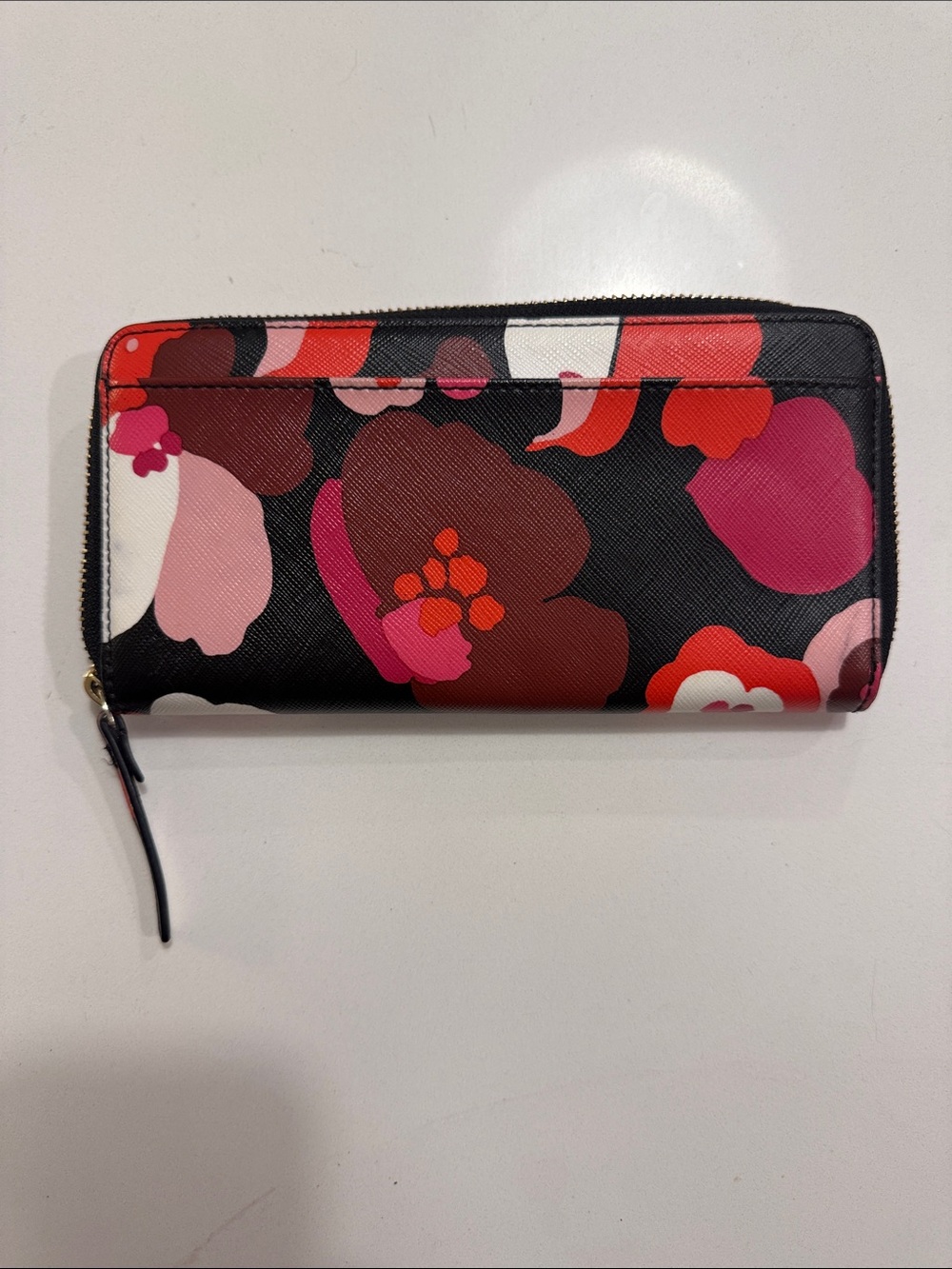 kate spade Black Floral Zip-Around Wallet with Pink and Red Blooms - Picture 2 of 3